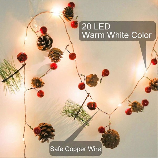 Piao Garland med Lys Julelys Batteridrevet, 7Ft 20Led Julegirland med Lys Forudbelyst Girland Mantel Girland, Julepynt