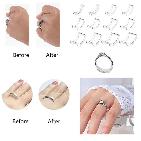 12 stk Usynlige Ringjusterere for Løse Ringer Passer til Alle Ringer Ringklips for å Gjøre Ringer Mindre