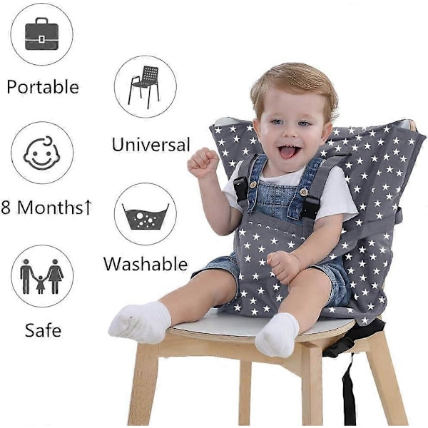 Easy Seat Bärbar resestol för barnstol (Grå), justerbar sits, säker och tvättbar - för småbarn - Praktiskt tyg, får plats i din väska