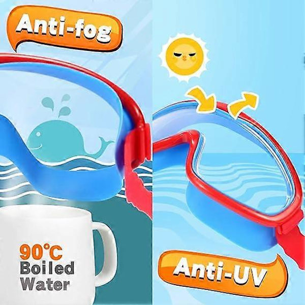 2-pak Børne Svømmebriller, Svømmebriller til Børn og Teenagere 3 til 15 År, Bredt Synsfelt, Anti-dug, Vandafvisende, UV-beskyttelse
