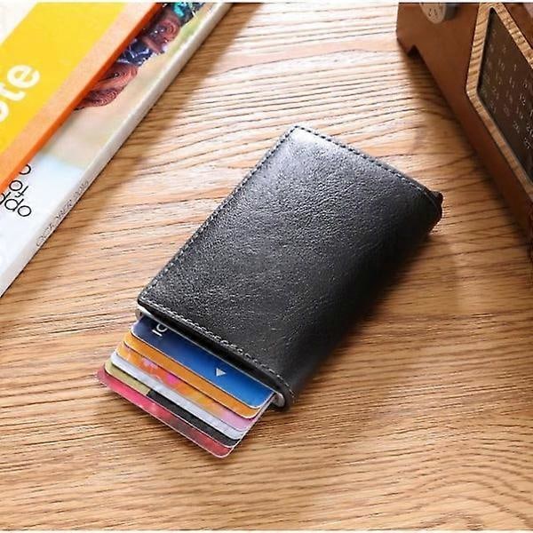 Sort-RFID NFC Beskyttelse Wallet Kortholder 5 stk. Kort (Ægte Læder) Sort