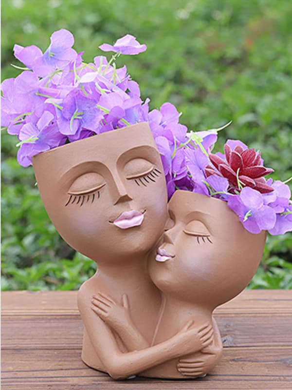 Double-Headed Human Face Resin Vase for Flower Arrangement