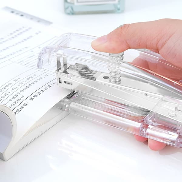 Silver Handheld Stapler, Ergonomic Grip, Easy Stapling, Acrylic Metal Office School Supplies, Minimalist Design