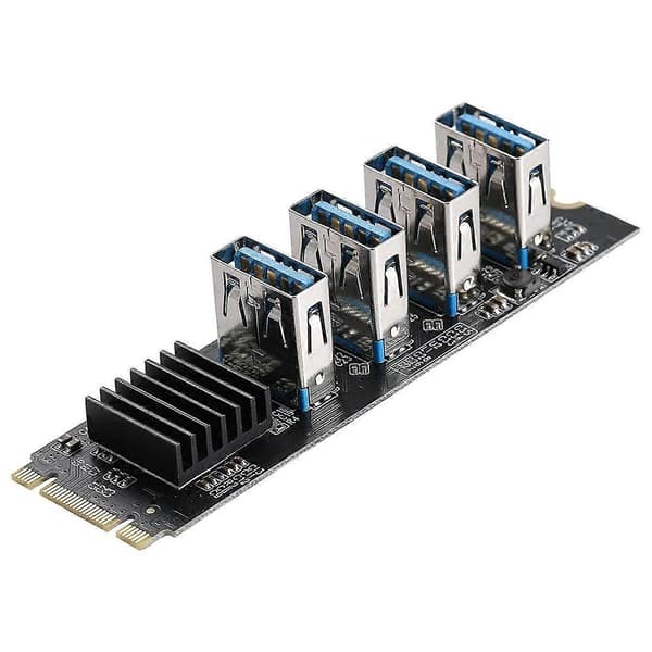 M.2 NVME KEY-M til 4 porte PCI-E 1X USB 3.0 Riser-kort, M.2 B-Key PCI-E Adapterkort til BTC Miner E
