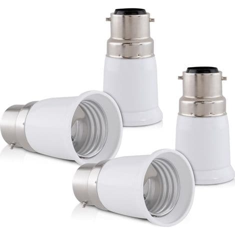 B22 til E27 Pærebaseadapter – Pakke med 4 Adaptere – Kompatibel med LED- og Halogenpærer – Rask Installasjon