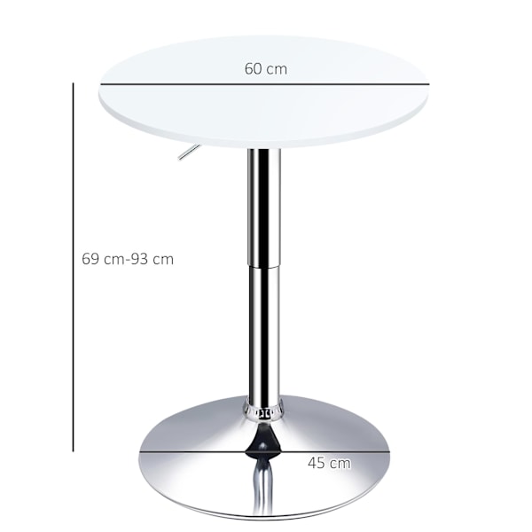 HOMCOM 60cm Justerbar Höjd Rund Barbord med Vridbar Skiva Vit
