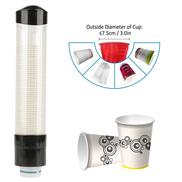 Koppdispenser for 60-80 papir-/plastkopper med én-knappsfunksjon (svart)