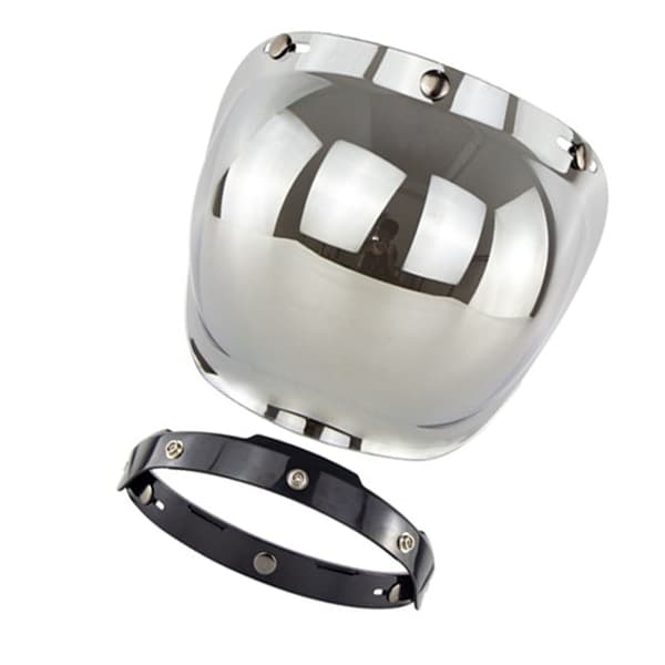 Motorcycle Retro Bubble Shield Visor PC Lens 3 Snap Helmet Windshield with Frame Set Silver