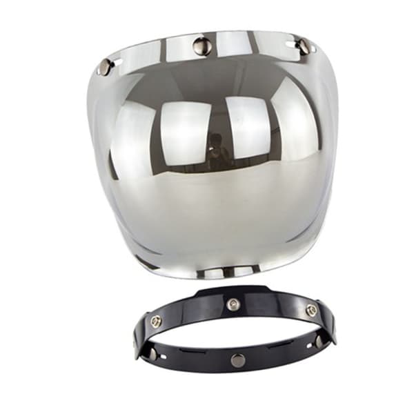 Motorcycle Retro Bubble Shield Visor PC Lens 3 Snap Helmet Windshield with Frame Set Silver