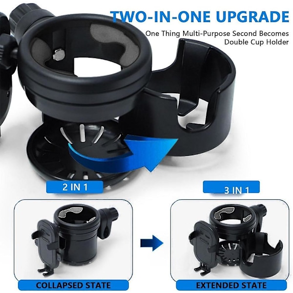 3 i 1 universell barnvagns-/barnvagns-/barnvagnstillbehör för babyflaska, mugghållare och telefonhållare - roterande och multifunktionell, lämplig för alla barnvagnar, cyklar,