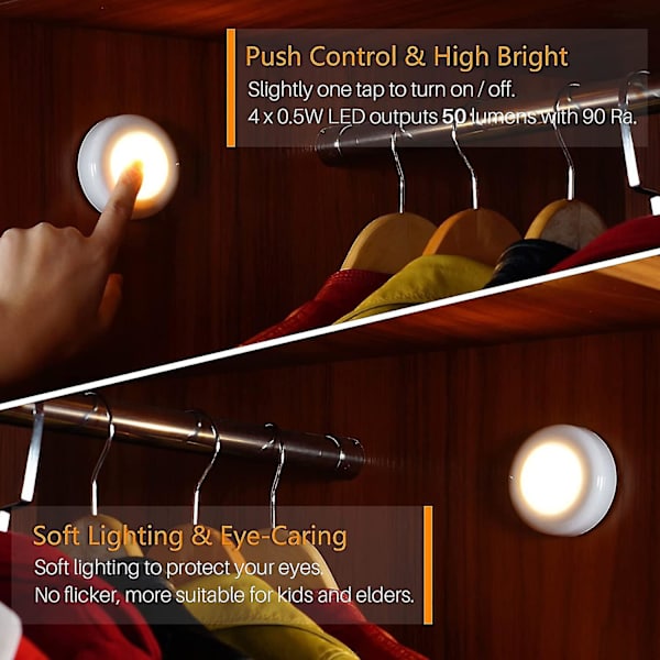 Tap Light Push Lights Mini Touch Press Spot Lights Indendørs Bærbar Led Stick On Puck Lights Batteridrevet Kompatibel Under Skabe Garderobe