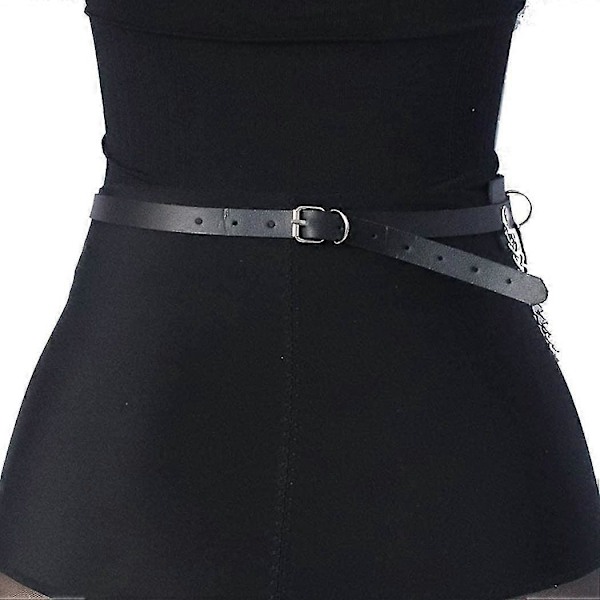 Svart Body Harness Kvinner Punk Lær Midje Kjeder Strand Bikini Body Chain