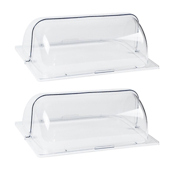 Fullstor Chafing Dish Lock, 2-pack, Klar Plast Rulltopp Displaylock för Bageri och Desserter, Rektangulär