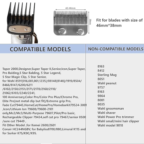 Clipper Guards Skæreguides Til Wahl Clipper Med Metal Clip - Fra 1/16 Tomme Til 1 Tomme (1,5-25 mm) Passer Til Alle Wahl Clippers I Fuld Størrelse - 10 Pak Sort
