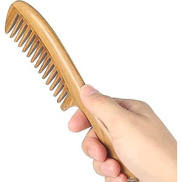 Käsintehty 100% luonnollinen vihreä santelipuu hiuskampa antistaattinen santelipuun tuoksuinen puinen solmujen avaava kampa (leveät hampaat)