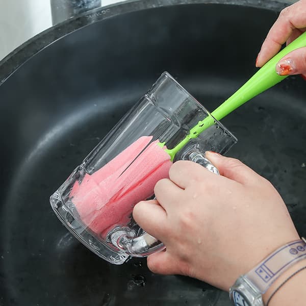 2 st långa kopprengöringsborstar med svampgrepp för muggar, vinflaskor och nappflaskor - Rosa