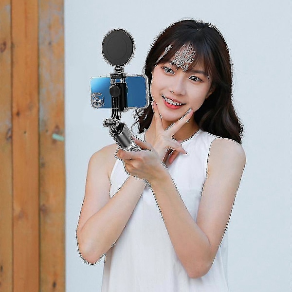R17ds 1.75m Bærbar Bluetooth Selfie Stick Teleskopisk Tripod Telefonholder Med Dobbelt Fyldlys 360-graders Roterende Fotografering Live Streaming Enhed