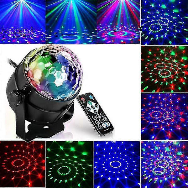 Discokule, 15 Farger Facettert Stemmestyrt Scene Lys, 360 Graders Rotasjon Festlys, Lysspill Discolampe Med Fjernkontroll Og 4m Kabel