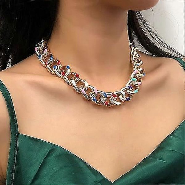 Boho Choker Halskjede Gull Kubansk Lenke Halskjeder Kjede Mote Smykker for Kvinner og Jenter