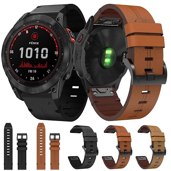 Læder Urrem Til Garmin Fenix 7X Solar