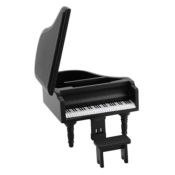 1:12 Dukkehuss Tilbehør - Mini Sort Træ Grand Piano med Skammel