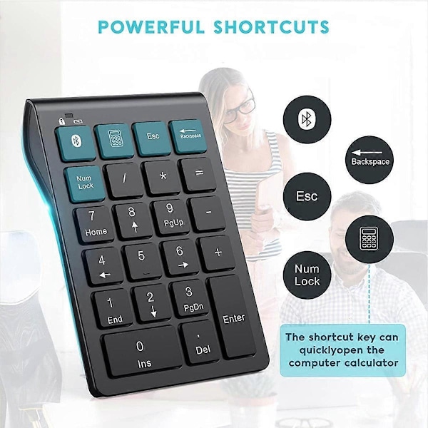 Trådløst Bluetooth numerisk tastatur, 22-tasters bærbar slank numerisk blokk for bærbar datamaskin, PC, skrivebord