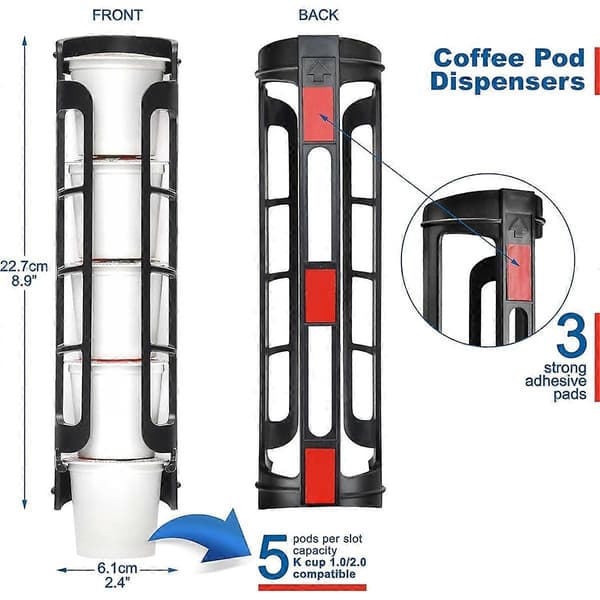 2 stk. Kaffekapselholder Sidemontering til K Cup Kapsler Dispenser til Enkelt- Kaffemaskiner Sort