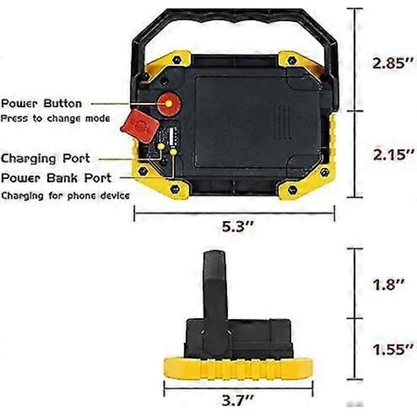 30w LED-työvalo, 2 COB-latattava tulvavalo, kannettava 1500lm työmaan valaistus, vedenkestävä, 3 valaistustilaa ulkokäyttöön, retkeilyyn, vaellukseen, hätätilanteisiin