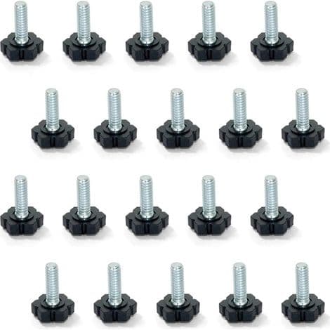 Møbeljusteringsfødder, M6x20mm gevind, pakke med 20, sort/sølv