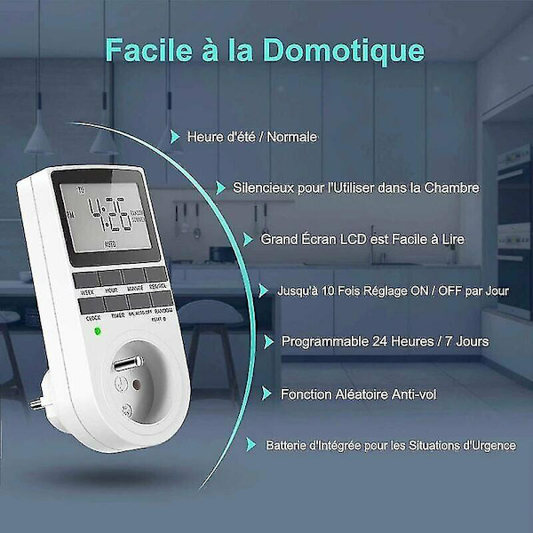 Digitaalinen ohjelmoitava pistorasia, viikoittainen digitaalinen ajastimella ja LCD-näytöllä, 12h/24h/7pv:n virtapistorasian ajastimella, energian säästöä kodinkoneille ja valaistukselle (