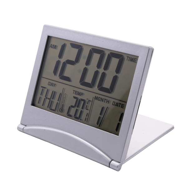 Digital resealarmklocka batteridriven bärbar stor sifferdisplay klocka med temperatur 12/24H liten skrivbordsklocka