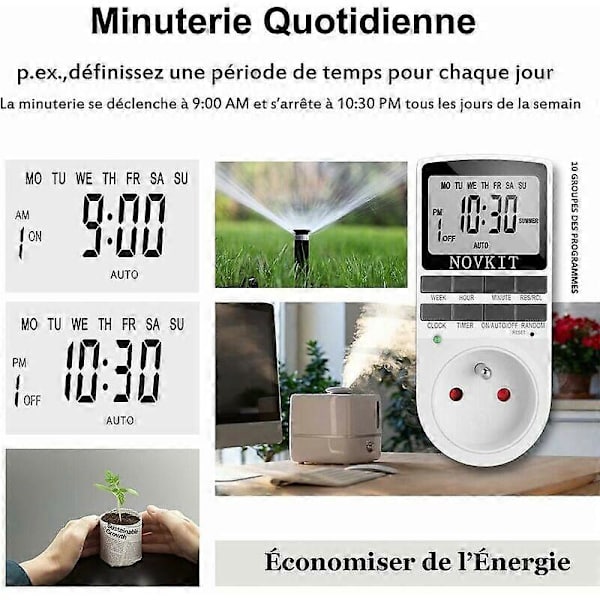 Elektrisk og Digital Stikkontakt Timer, Digital Stikkontakt Timer med 10 Daglige Ugentlige Programmer med Tyverisikringstilstand og Stor LCD-Skærm, Spar Strøm (P