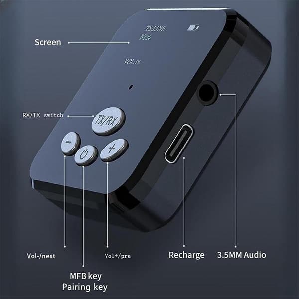 Bluetooth 5.0 Sender og Mottaker, HiFi Trådløs Lydadapter, 2-i-1 Bluetooth-adapter, 3,5 mm Bluet