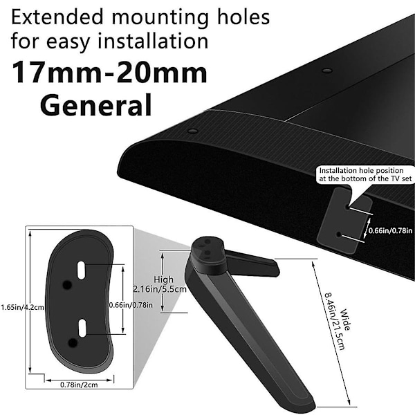 Universal TV-stativ, Bordplate TV-stativbaseutskifting, TV-basepedestalføtter TV-stativmonteringsbein 17mm-20mm