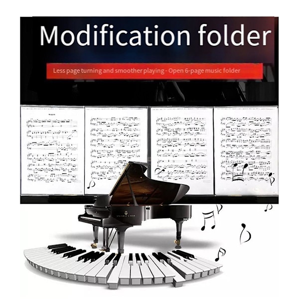 6-sidig expansionsark musikmapp, pianonotmapp, passar A4-format, körmapp svart 3P