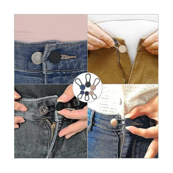 Knappförlängare för jeans, 6 storlekar byxor knapp midjeförlängare, flexibel justerbar elastisk midja