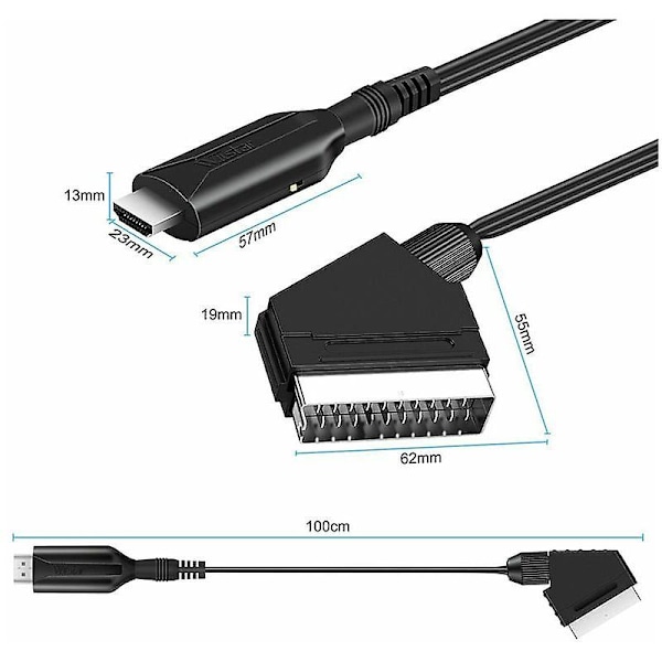 Scart til HDMI Konverter Video o Adapter for HDTV/DVD/dekoder/PS3/PAL/NTSC