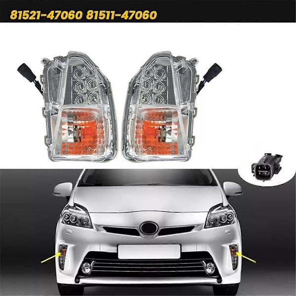 Venstre Fremre Tåkelys LED Blinklys Med Pære 81521-47060 for Prius 2012-2015 Kjørelys Parkeringslys Gul+Hvit