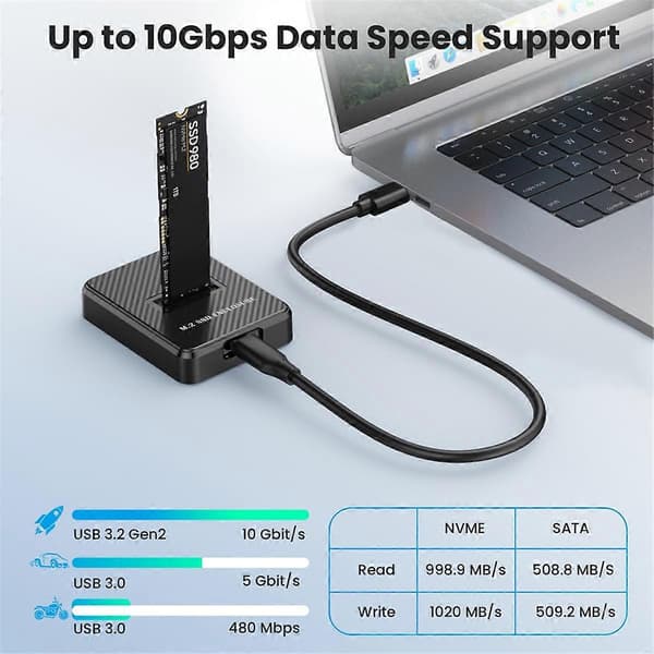 10 Gbps Enkel Bay M.2 SSD-kapsling Hårddisk Extern Box SATA NGFF/NVME M.2 Dockningsstation SSD Hårddiskkapsling