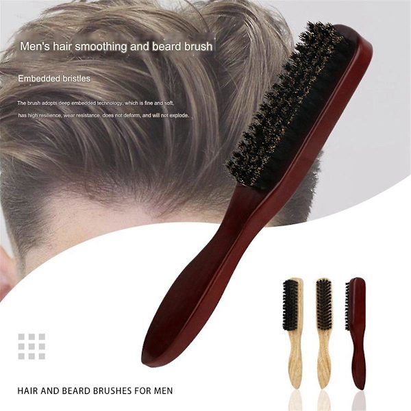Børste til at glatte hår, børste med vildsvinehår, til kvinder og mænds hårbørste Barber Beard Brush Gul