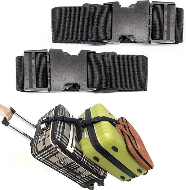 2-pack Bagageband, Justerbar Resväska Bälte, Reseförvaring, Anslut 3 Väskor, Svart