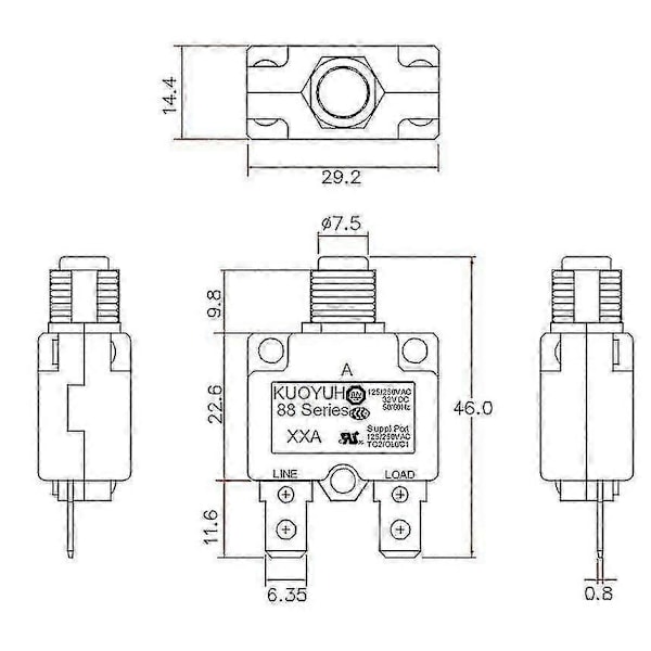 Kuoyuh 88 Serie 5a 10a 15a 20a 25a 30a Automatisk Reset Termisk Overbelastningsvern Bryter Strømbryter For Luftkompressor