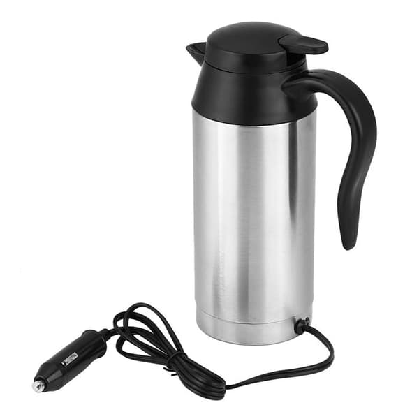Elkedel i rustfrit stål til bil, 750 ml, 12 V, til cigarettænder