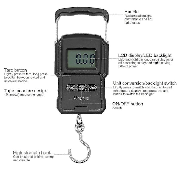 Wh-a22l Elektronisk Våg Med Måttband 75kg Mini Portabel Digital Våg Fjäder Vågar