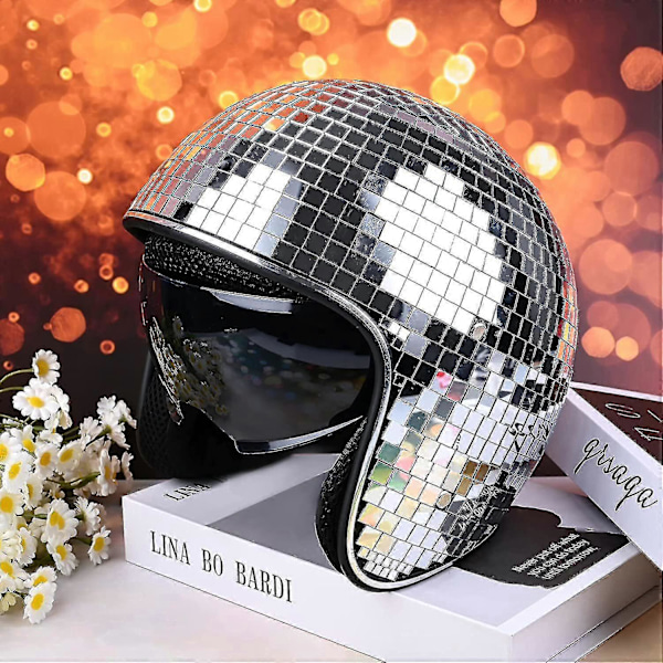 Diskokulehjälm, Discohjälm Cykelhjälm Glänsande Silver Harleyhjälm Party