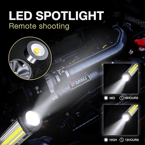 1500 Lumen COB Genopladelig LED Arbejdslampe Bærbar Arbejdslampe Mekanikerlampe med Magnetisk Base og Reparationskrog 1 Styk