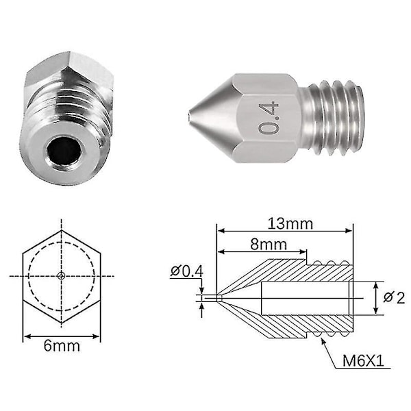 10 stk Mk8 0,4 mm/1,75 mm 3D-printer dyser, hærdet rustfrit stål ekstruder dyser med 3 stk dyserensningsnål