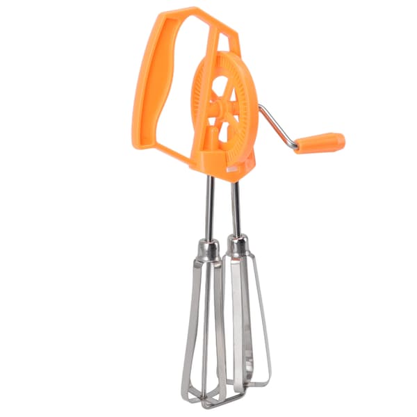 Orange Manual Egg Beater, Stainless Steel & Plastic Hand-Cranked Mixer, Effort-Saving Whisk for Kitchen Baking & Cooking
