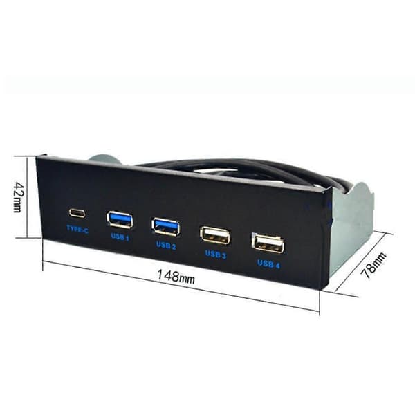 5.25 tums Usb3.1 Gen2 Frontpanel Usb Hub 2 Portar Usb3.0+2 Portar Usb2.0+1 Port Typ-C med Typ-E C