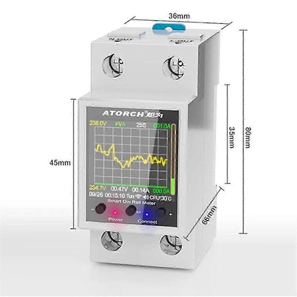 Atorch Gr2pws Elmätare Tuya Wifi DIN-skena Effektmätare AC50-320V Digital Display Monitor Spänningskurva Amperemeter